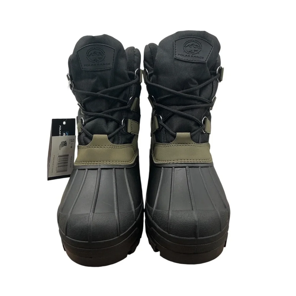 Polar Range Peak-01 Mens Winter Boots Waterproof Duck Boots Olive Black Size 11